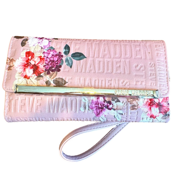 Steve Madden Handbags - Steve Madden Vegan Leather Pink Floral Embossed Wallet/Wristlet NWT